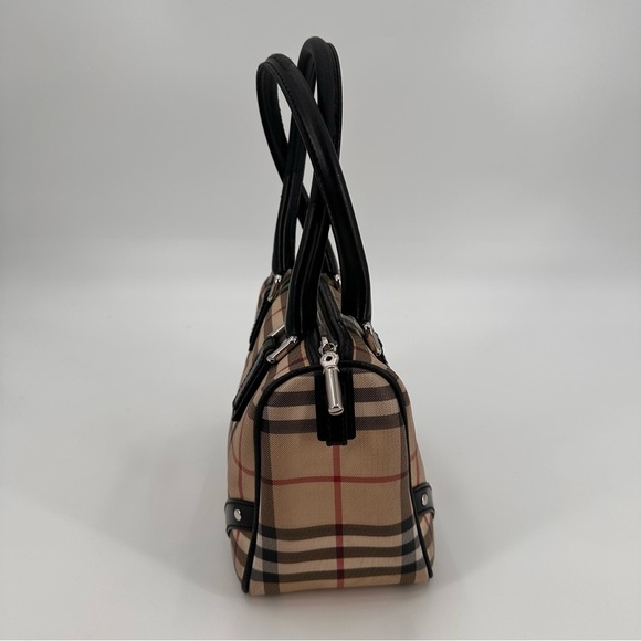 Vintage Y2K Burberry Chester House Check Coated Canvas Bowling Bag Satchel FLAWS - Picture 8 of 13
